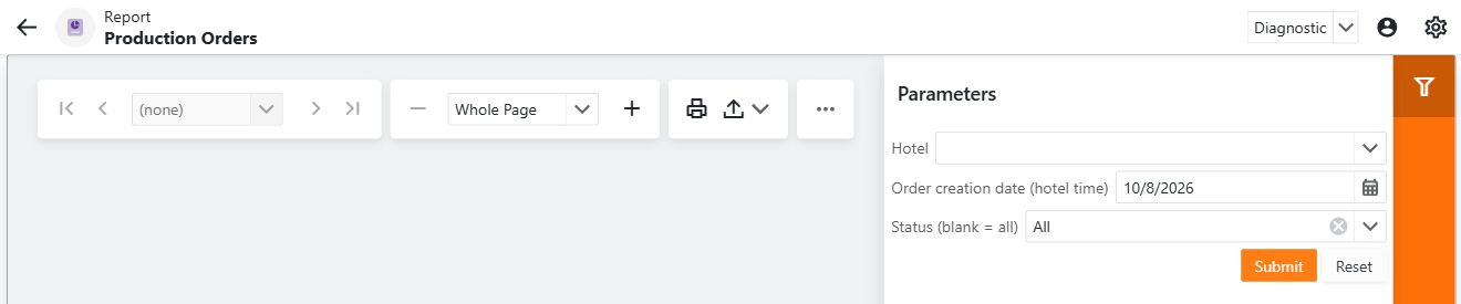 Production Orders viewer waiting for hotel and date parameters